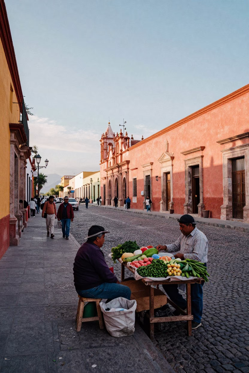 Late Morning Street Scene in Oaxaca Mexico with Local Vendor and Traditional Elements in in Oaxaca, Mexico
