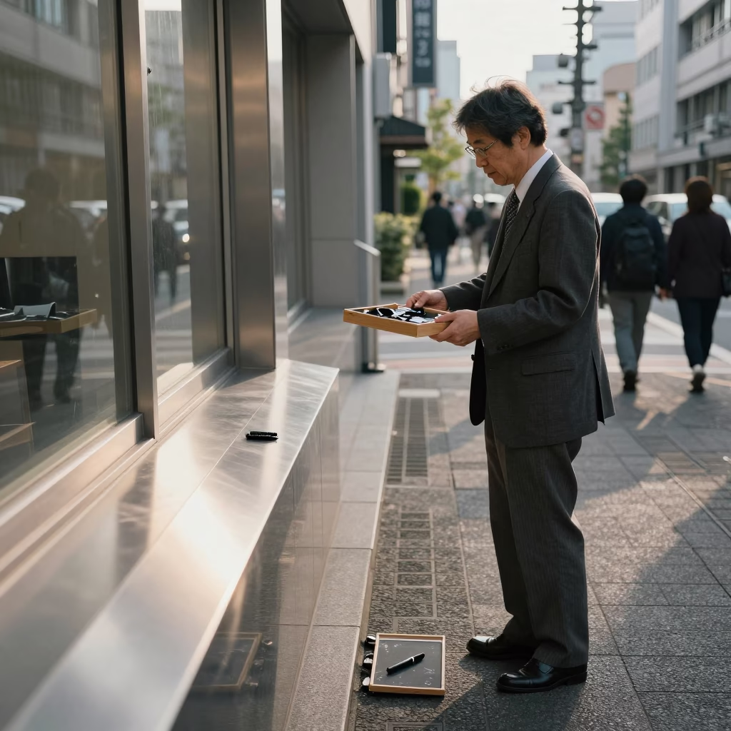 Late Morning Street Scene in Osaka Japan with Chalk Tray and Steel Details in in Osaka, Japan