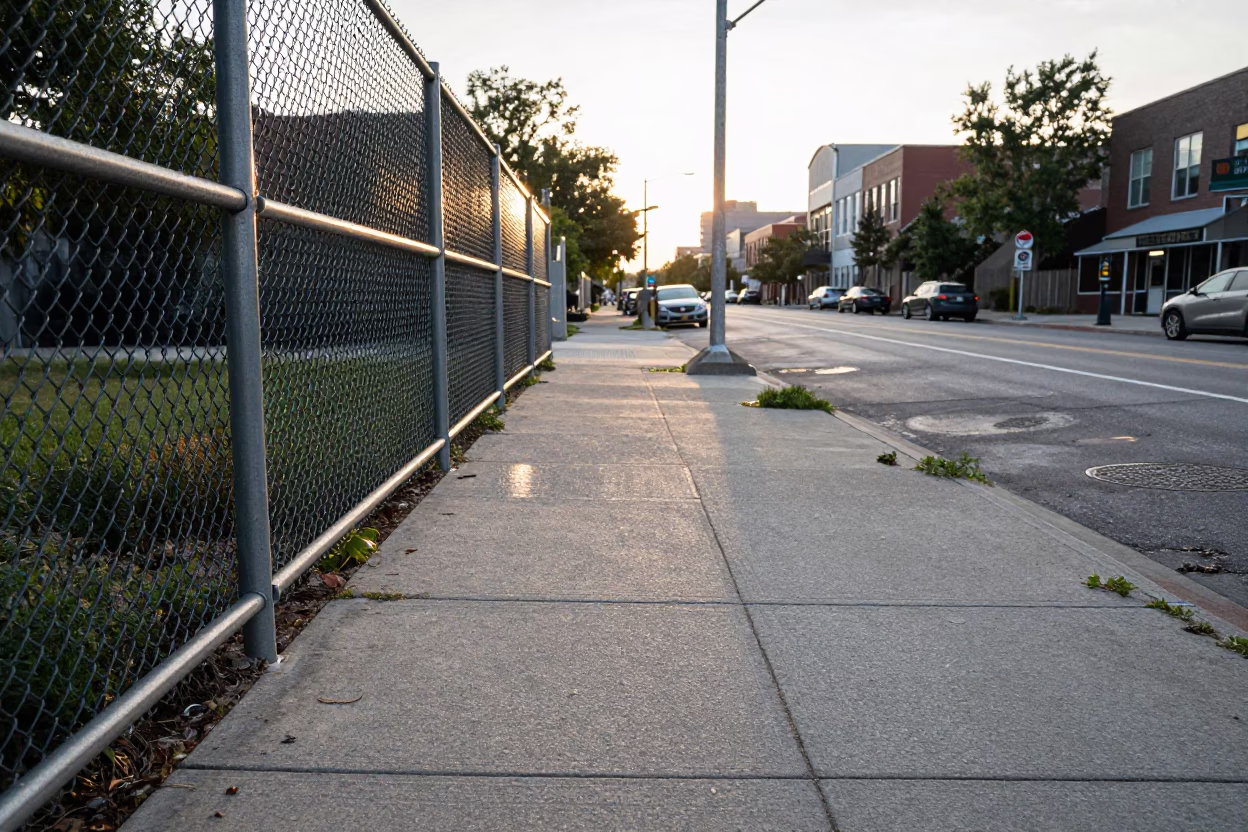 Late Morning Street Scene in Philadelphia Pennsylvania with Substation Fence and Urban Details in in Philadelphia, Pennsylvania, United States