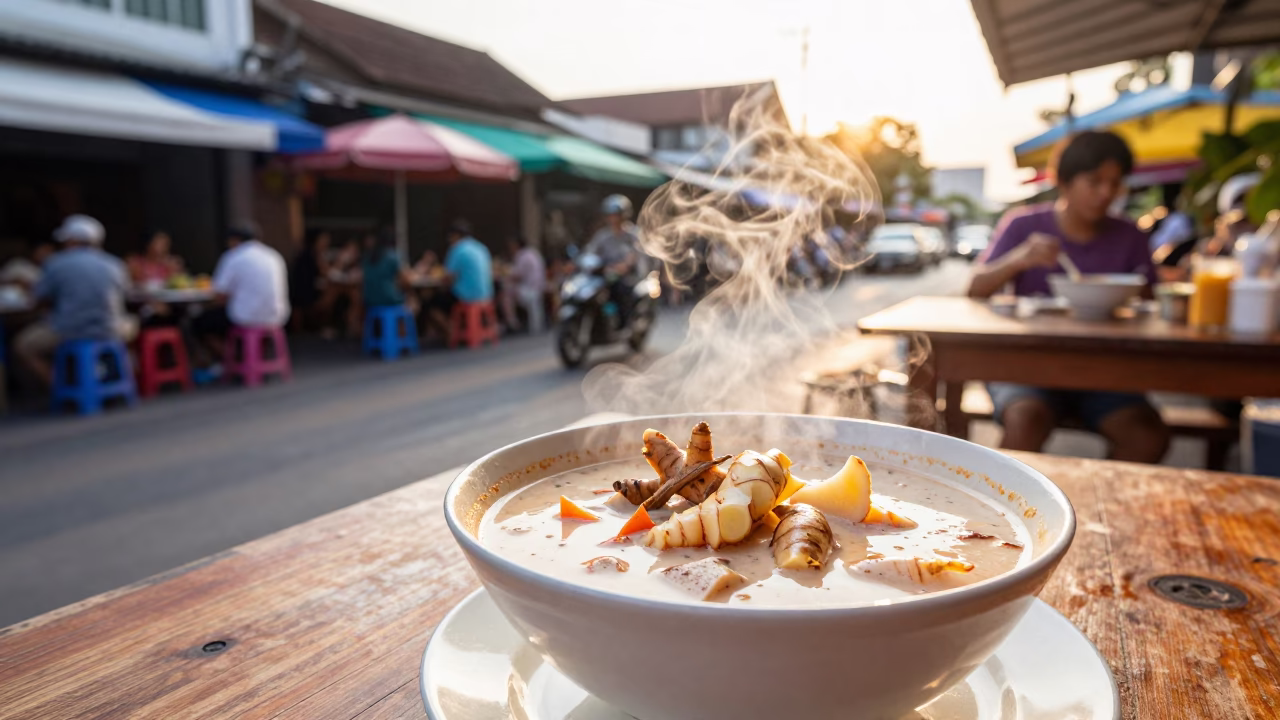 Late Morning Street Scene in Phuket Thailand with Colorful Food and Local Life in in Phuket, Thailand