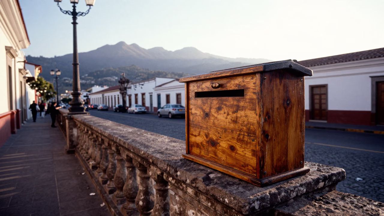 Late Morning Street Scene in Quito Ecuador With Vintage Letter Tray And Hurricane Lamp in in Quito, Ecuador