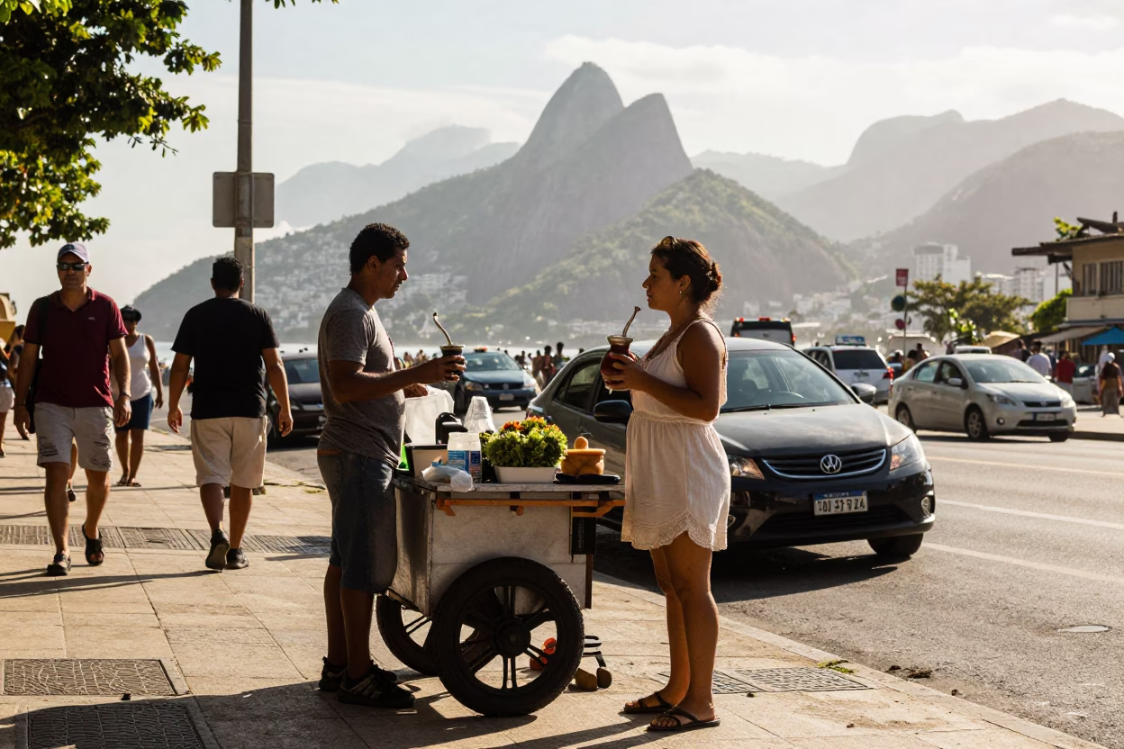 Late Morning Street Scene in Rio de Janeiro Brazil with Local Culture in in Rio de Janeiro, Brazil