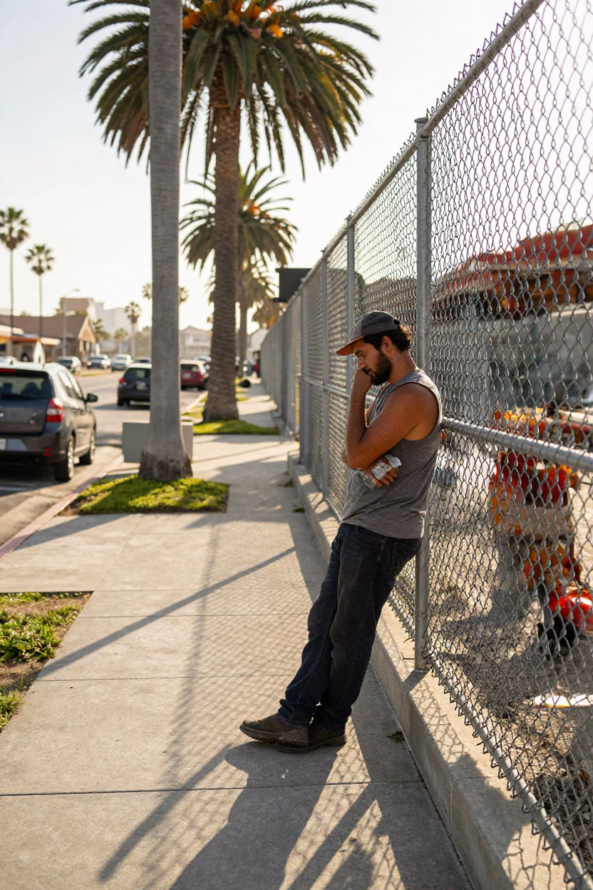 Late Morning Street Scene in San Diego California with Water Bottle and Work Gloves in in San Diego, California, United States