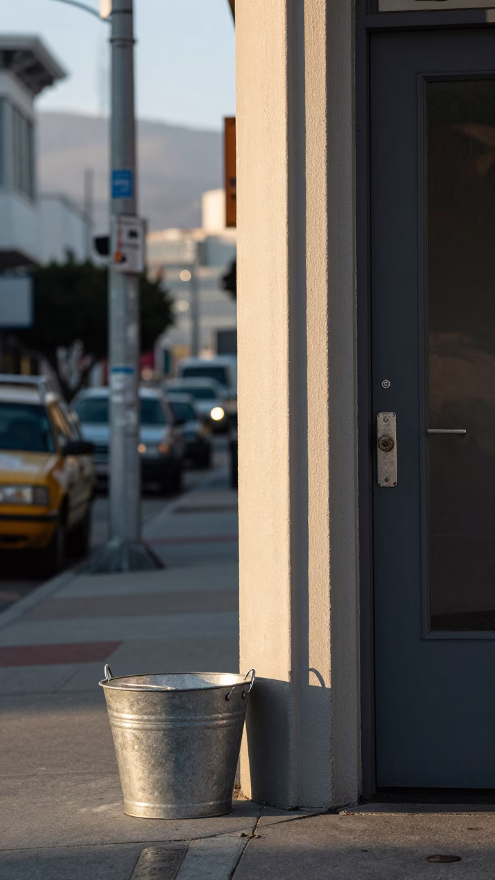 Late Morning Street Scene in San Francisco with Metal Bucket and Urban Details in in San Francisco, California, United States