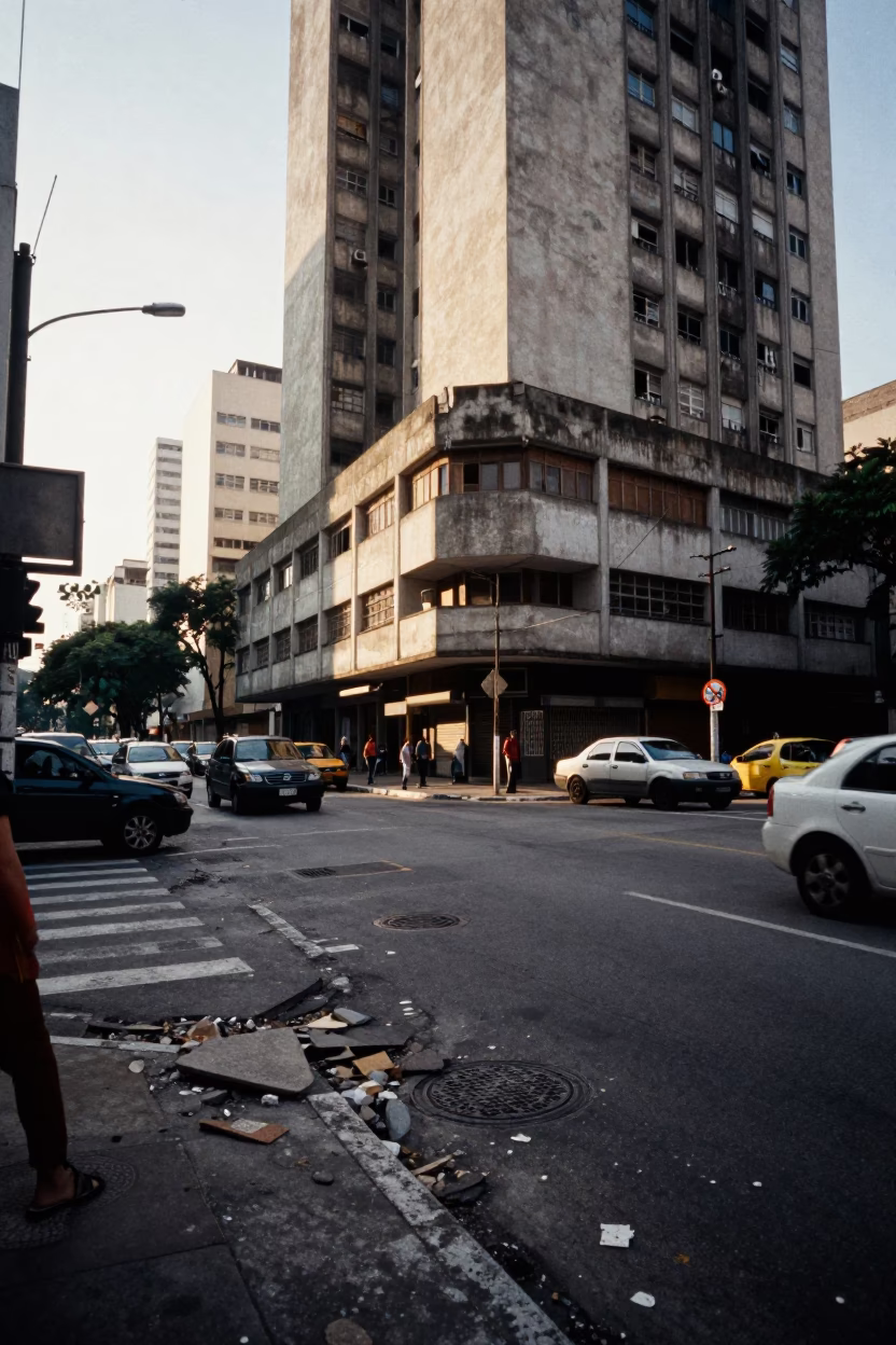 Late Morning Street Scene in São Paulo Brazil with Rubble and Urban Decay in in São Paulo, Brazil