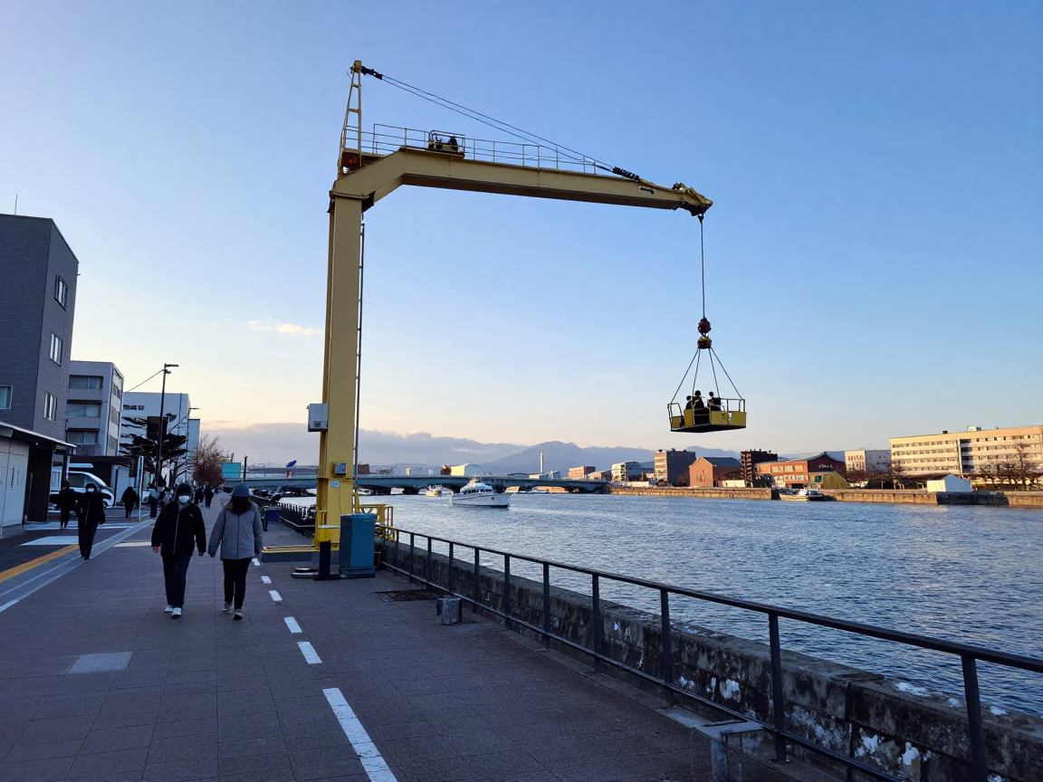 Late Morning Street Scene in Sapporo Japan with Blue Hour Sky and Harbor Breakwater in in Sapporo, Japan