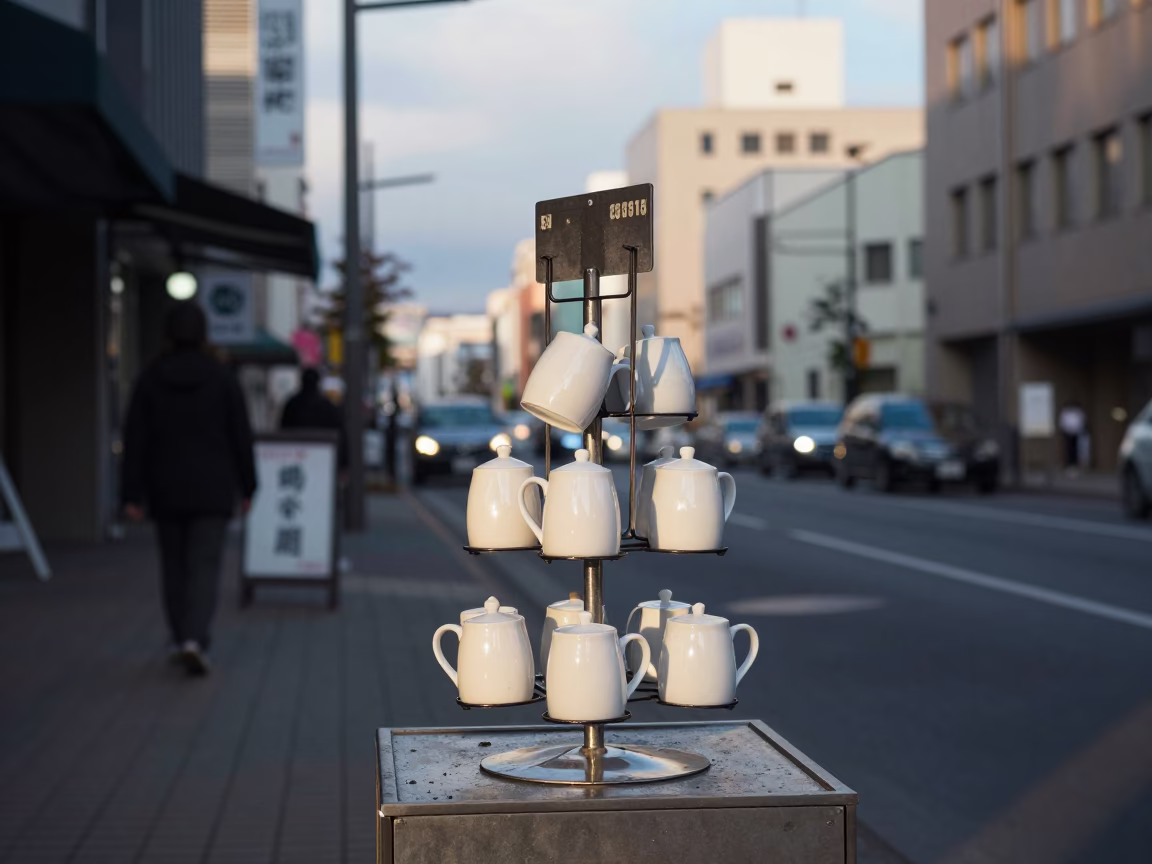 Late Morning Street Scene in Sapporo Japan with Local Shop Display in in Sapporo, Japan