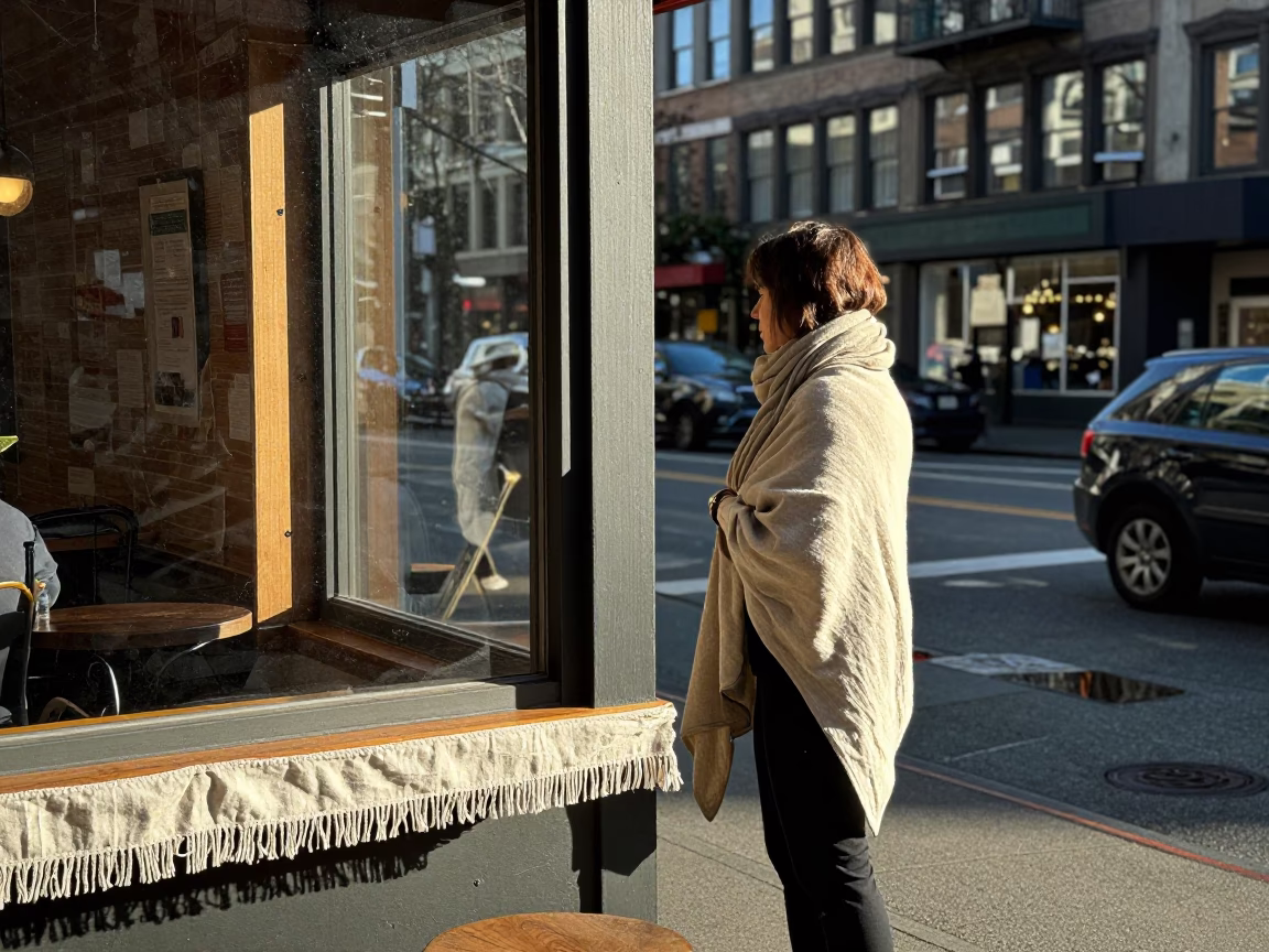 Late Morning Street Scene in Seattle Washington with Scarf and Linen Fringe in in Seattle, Washington, United States