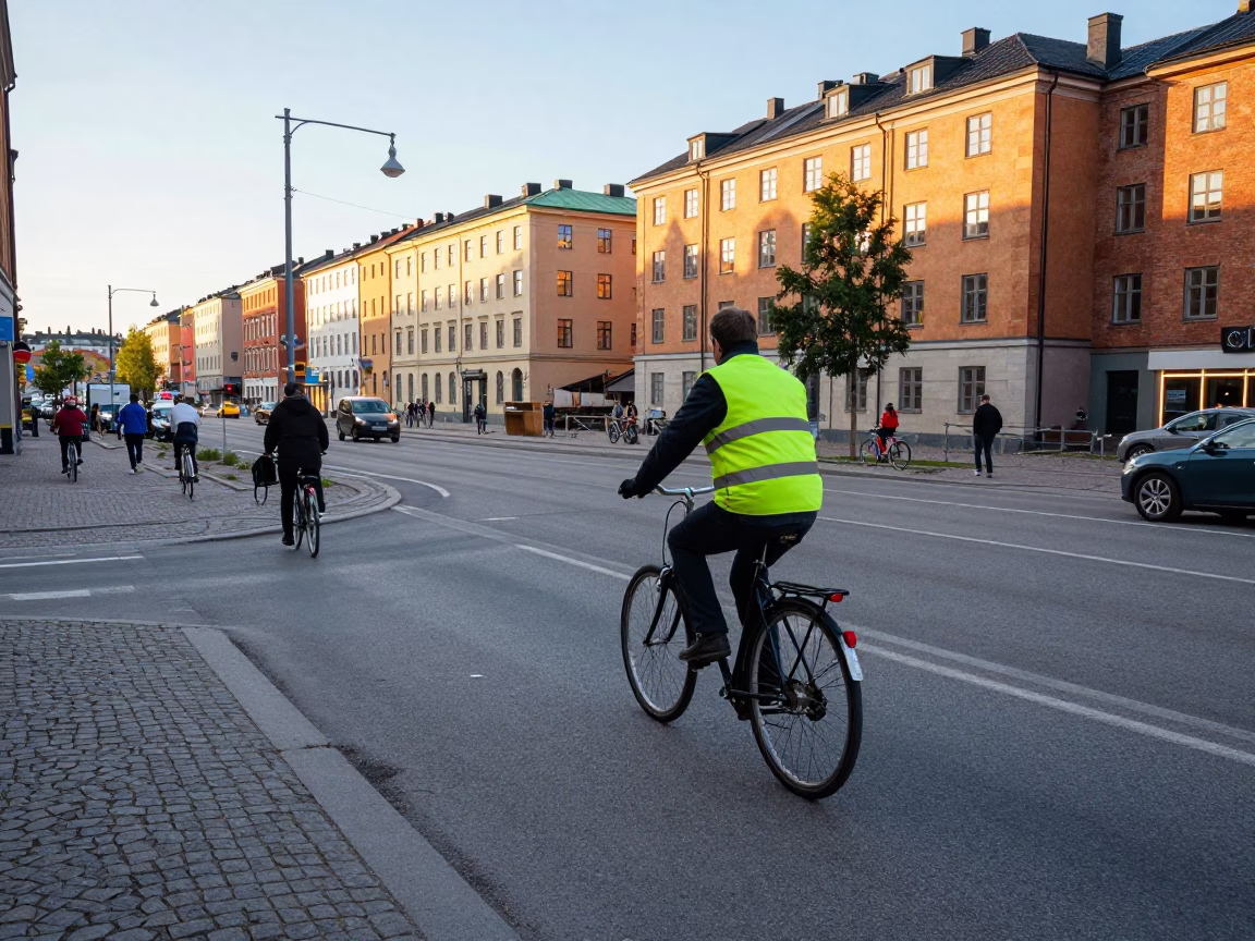 Late Morning Street Scene in Stockholm Sweden with Bicycles and Canal View in in Stockholm, Sweden