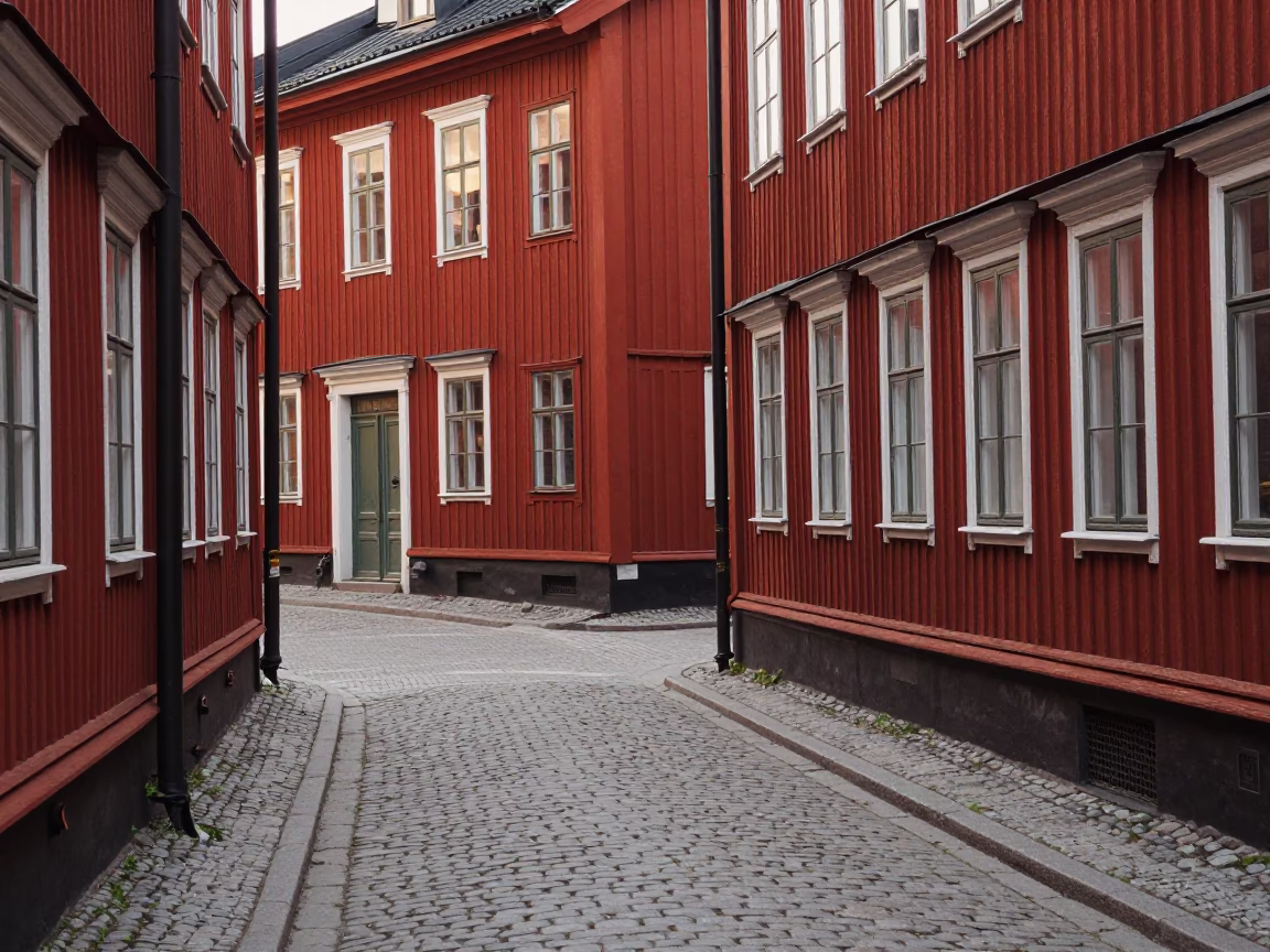Late Morning Street Scene in Stockholm Sweden with Vintage 1950s Aesthetic and Local Architecture in in Stockholm, Sweden