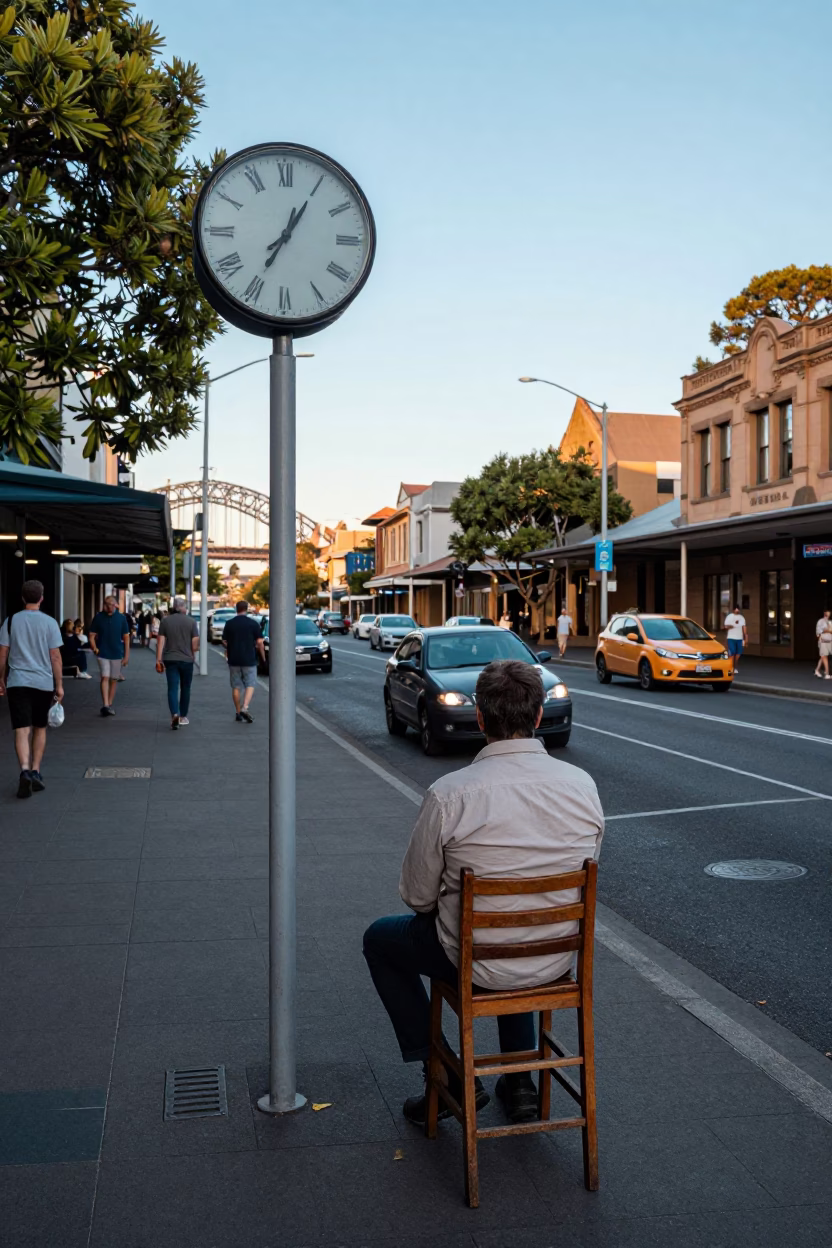 Late Morning Street Scene in Sydney NSW with Chess Clock and Thermometer in in Sydney, New South Wales, Australia