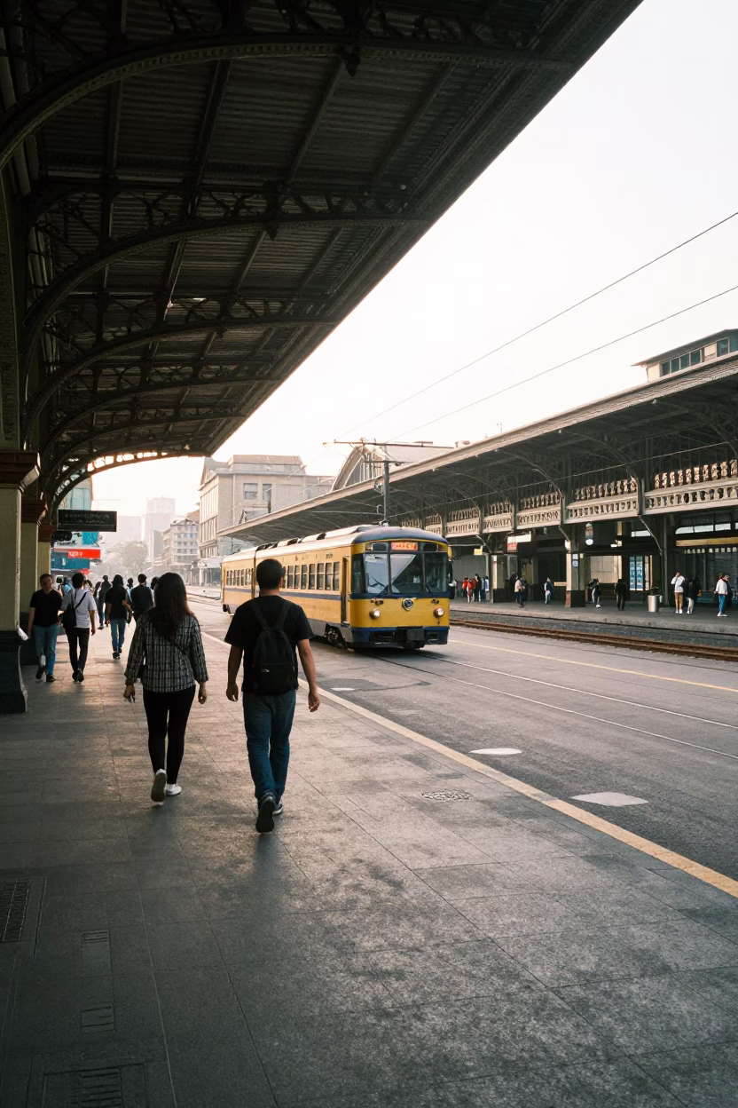 Late Morning Street Scene in Taipei Taiwan with Vintage Train Station Clock in in Taipei, Taiwan