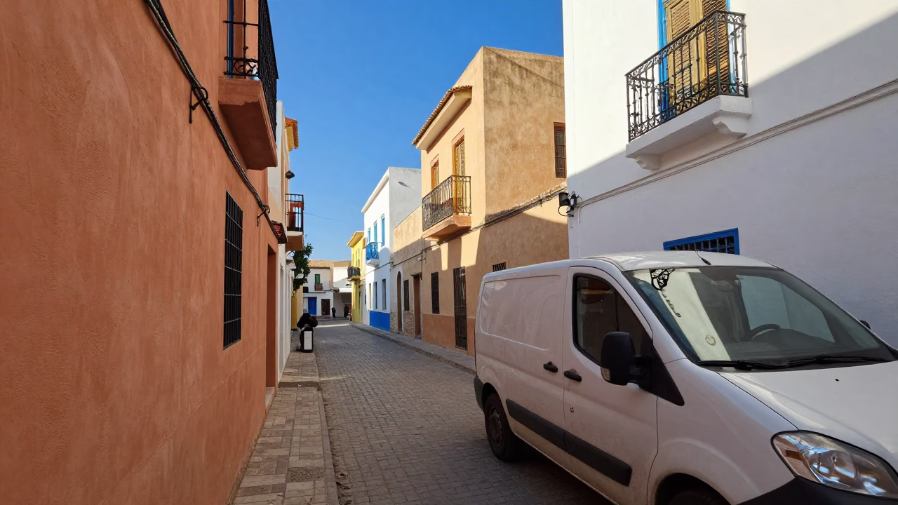 Late Morning Street Scene in Tunis Tunisia with Colorful Architecture and Local Life in in Tunis, Tunisia