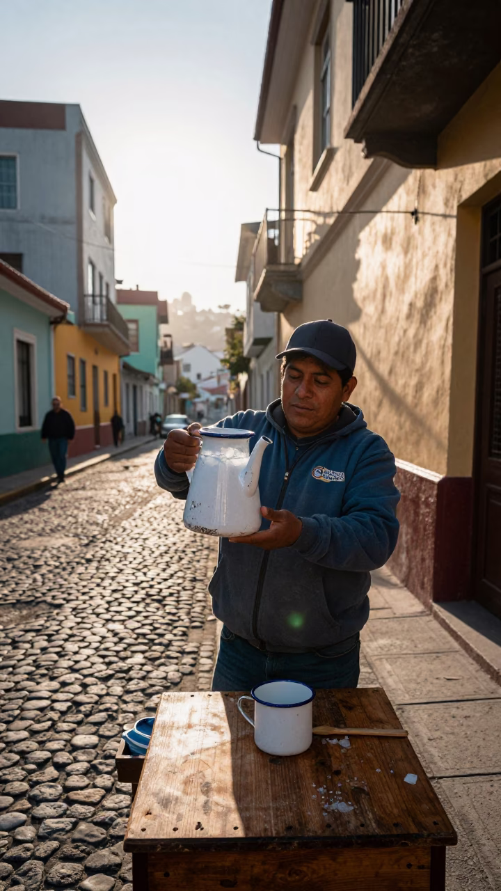 Late Morning Street Scene in Valparaiso Chile with Enamel Pitcher and Textured Latch Detail in in Valparaiso, Chile