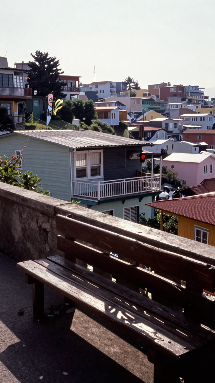 Late Morning Street Scene in Valparaiso Chile with Wicker Shadow and Local Life in in Valparaiso, Chile