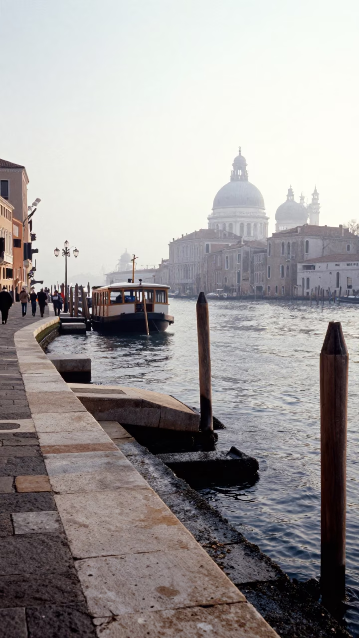 Late Morning Street Scene in Venice Italy with Ferry Ramp and Iron Deadbolt in in Venice, Italy