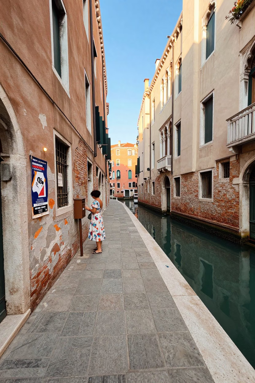 Late Morning Street Scene in Venice Italy with Traditional Architecture and Local Life in in Venice, Italy