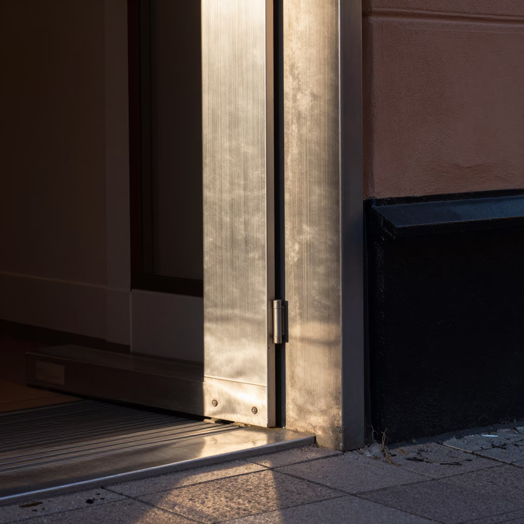 Late Morning Sunlight on Brushed Steel Doorframe in Stockholm Sweden in in Stockholm, Sweden