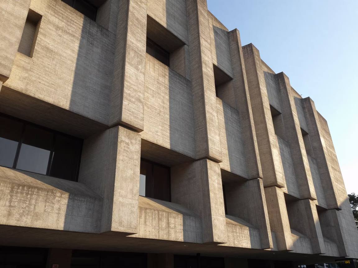 Late Morning Sunlight on Brutalist Concrete University Building in Merida Mexico in in Merida, Mexico