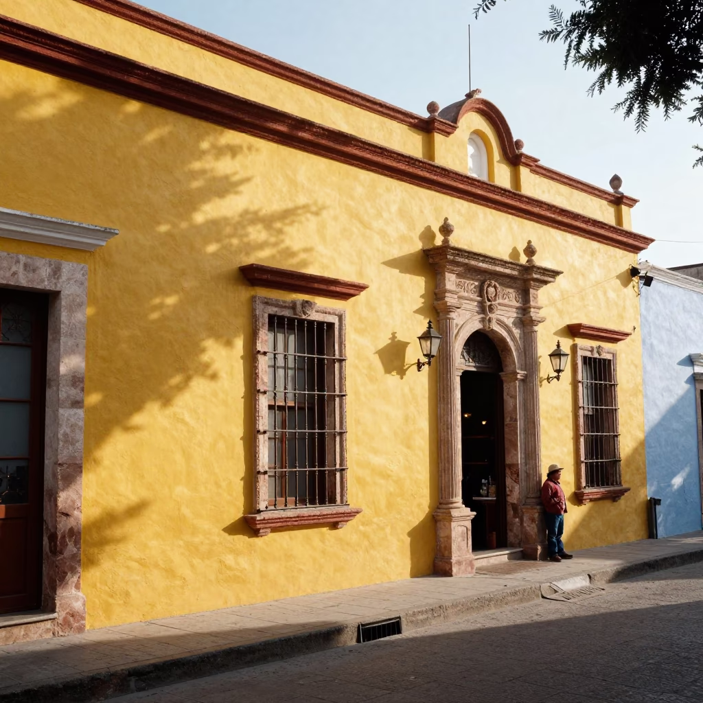 Late Morning Sunlight on Colonial Facades and Street Life in Merida Mexico in in Merida, Mexico