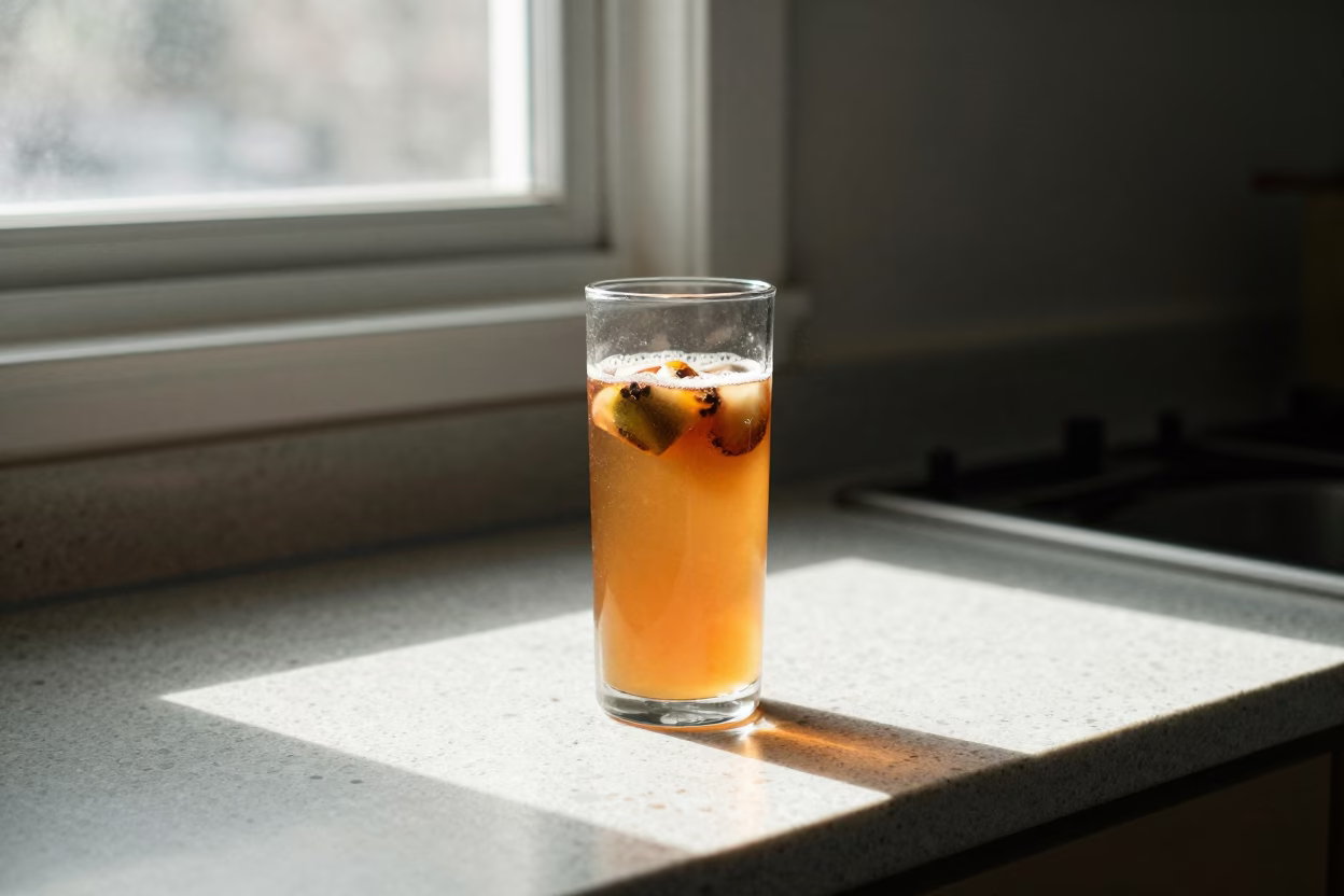 Late Morning Sunlight on Los Angeles Kitchen Counter with Kombucha and Kitchen Utensils in in Los Angeles, California, United States