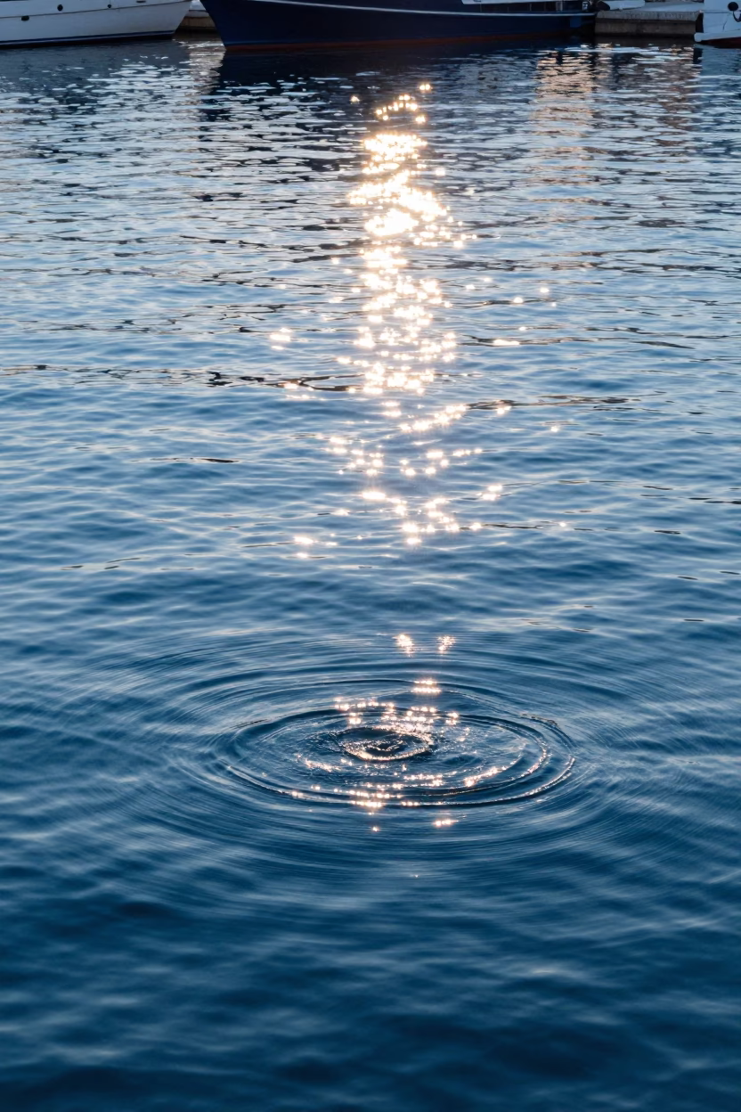 Late Morning Sunlight on Marseille Vieux Port Water Rings and Historic Harbor Activity in in Marseille, France