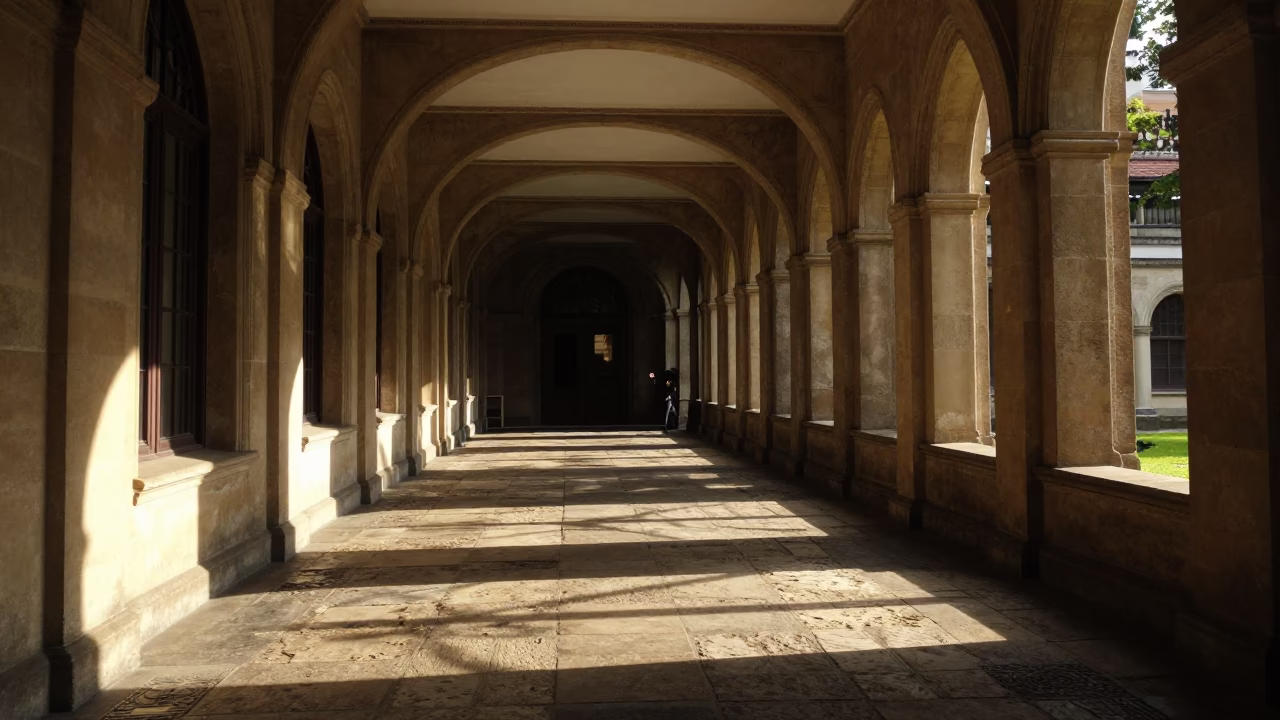 Late Morning Sunlight on University Cloister Walkway in São Paulo Brazil in in São Paulo, Brazil