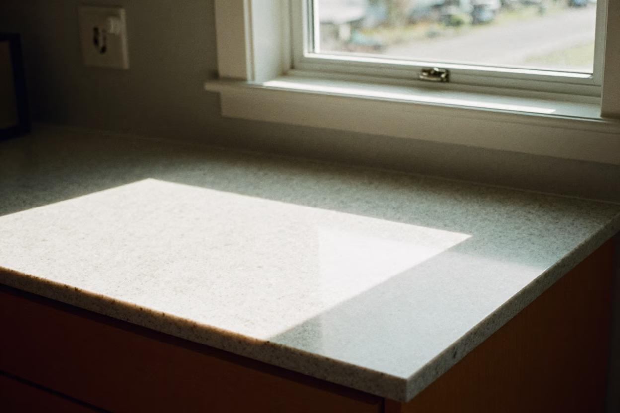 Late Morning Sunlight Striking Kitchen Countertop in Vancouver British Columbia Home in in Vancouver, British Columbia, Canada