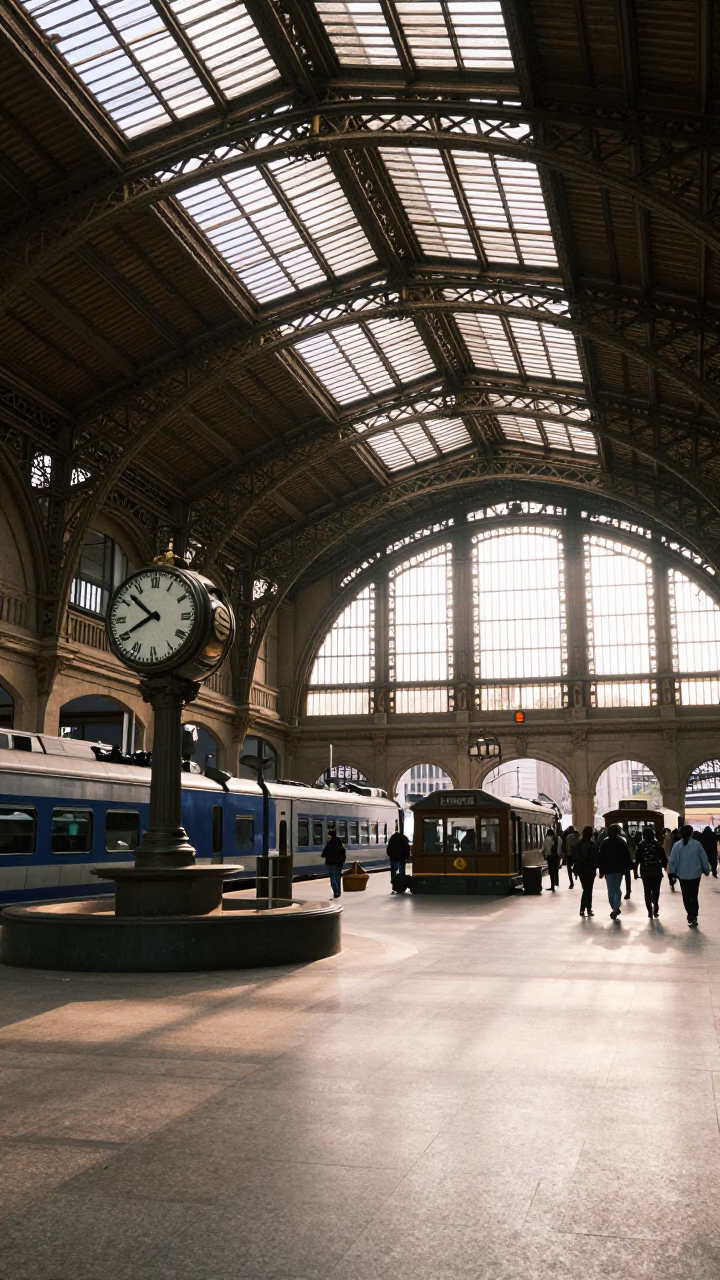 Late Morning Train Station Clock Under Vaulted Iron Roof Buenos Aires Argentina in in Buenos Aires, Argentina
