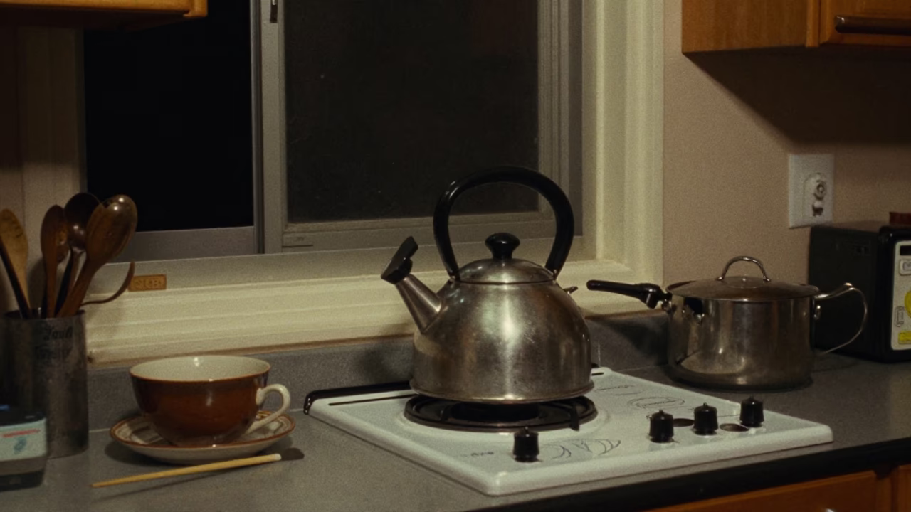 Late Night Adelaide Kitchen Counter with Stovetop Kettle and Jam Jar in in Adelaide, South Australia, Australia