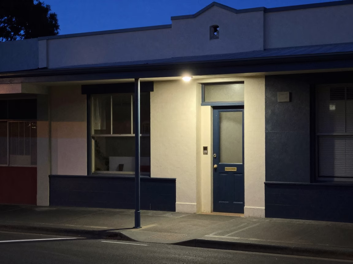 Late Night Adelaide Street Scene with Blue and White Porcelain and Lampshade in in Adelaide, South Australia, Australia