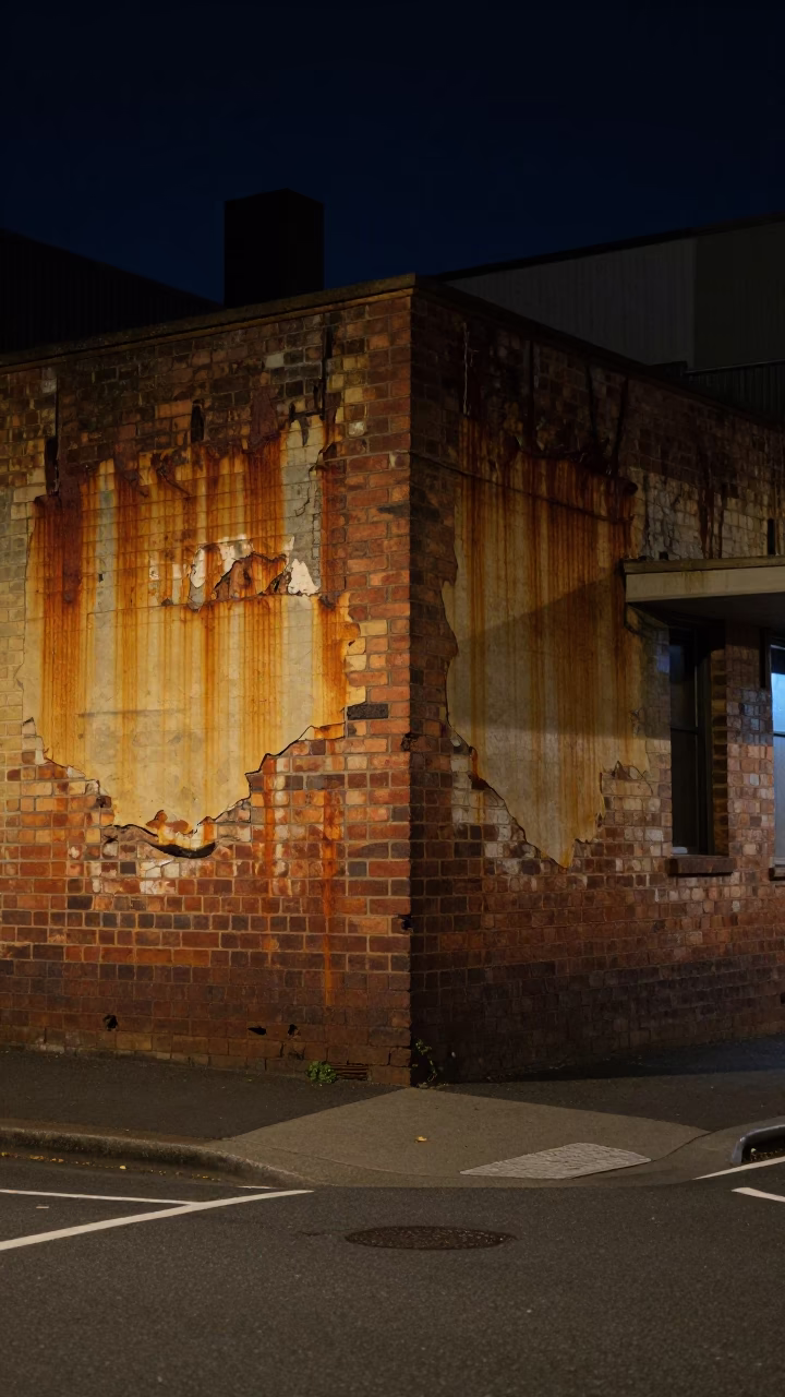 Late Night Adelaide Street Scene with Rusty Wall and Fingerprint on Handle in in Adelaide, South Australia, Australia