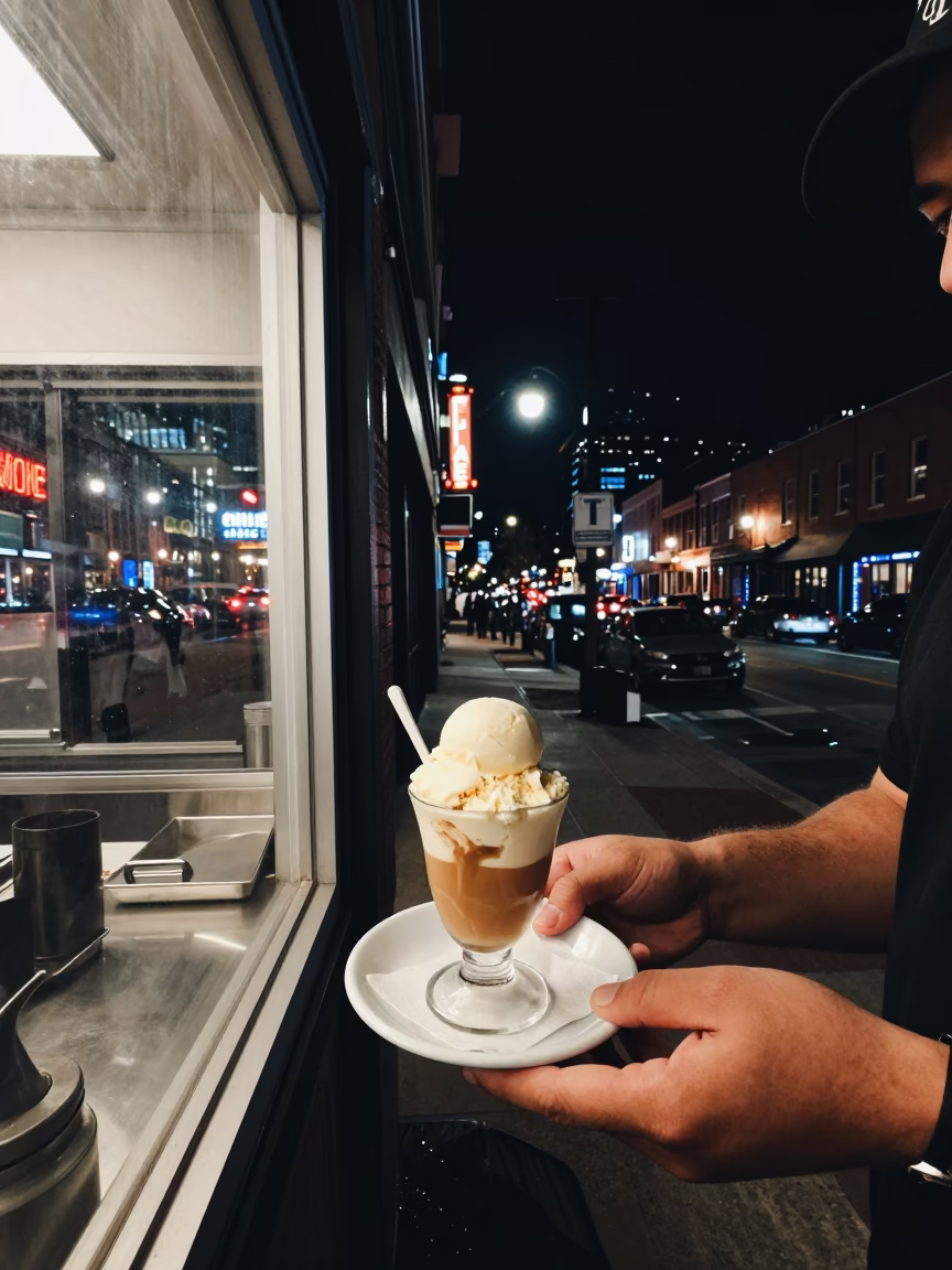 Late Night Affogato and Street Life in Nashville Tennessee in in Nashville, Tennessee, United States