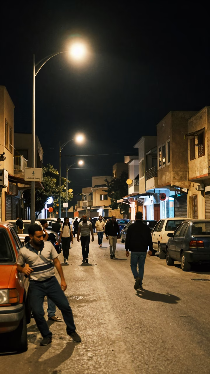 Late Night Alexandria Street Scene with Vintage 1990s Aesthetic and Local Life in in Alexandria, Egypt