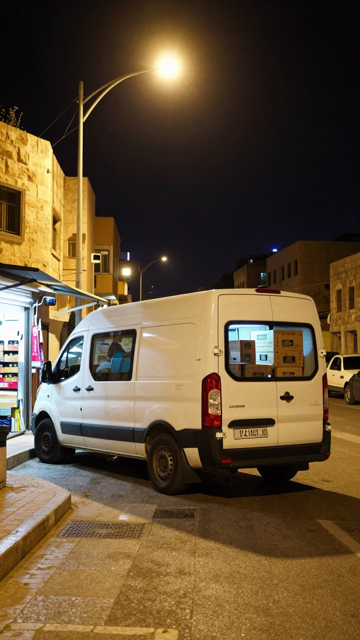 Late Night Amman Street Scene with Cold Chain Logistics and Urban Life in in Amman, Jordan