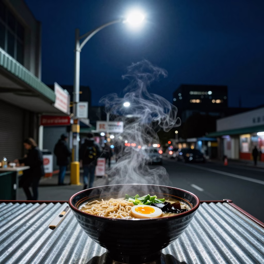 Late Night Auckland Street Food Ramen and Boot Scraper at Midnight in in Auckland, New Zealand