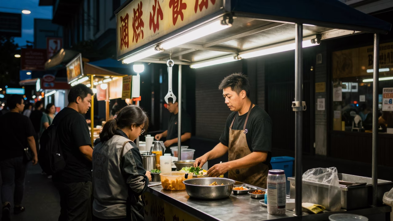 Late Night Auckland Street Food Stall with Socket Wrench and Bean Stew in in Auckland, New Zealand