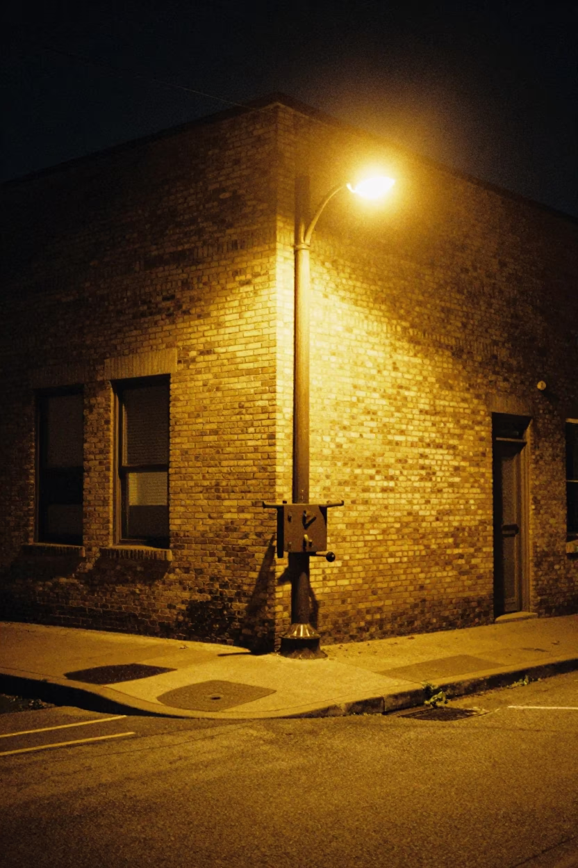 Late Night Austin Texas Street Scene with Iron Deadbolt and Work Stool in in Austin, Texas, United States