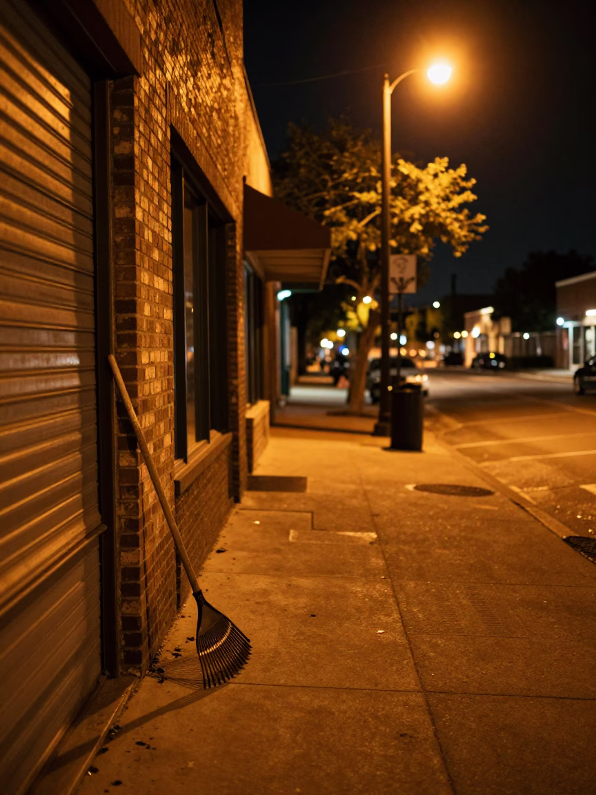 Late Night Austin Texas Street Scene with Rake Head and Coffee Tin in in Austin, Texas, United States