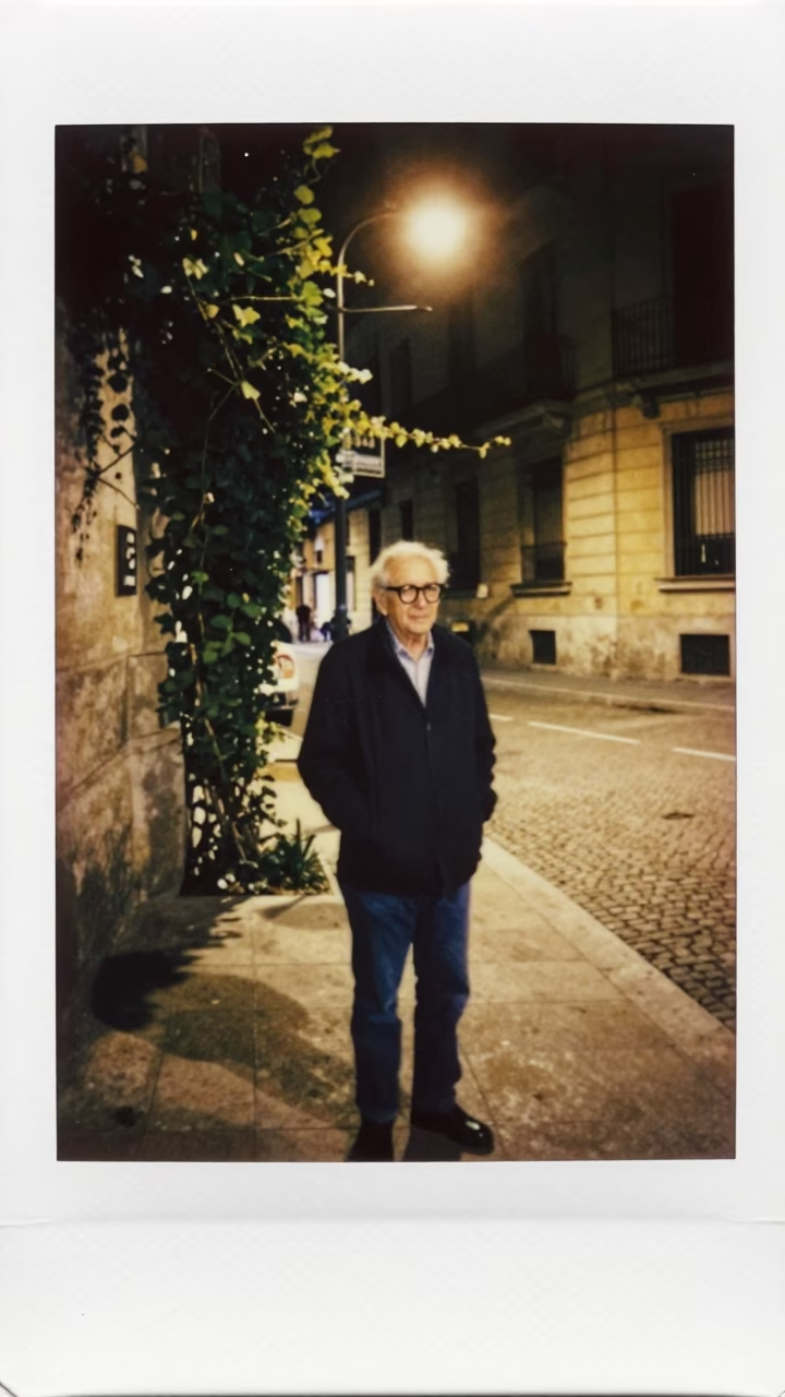 Late Night Barcelona Street Scene with Ivy Vines and Retired Astronomer in in Barcelona, Spain
