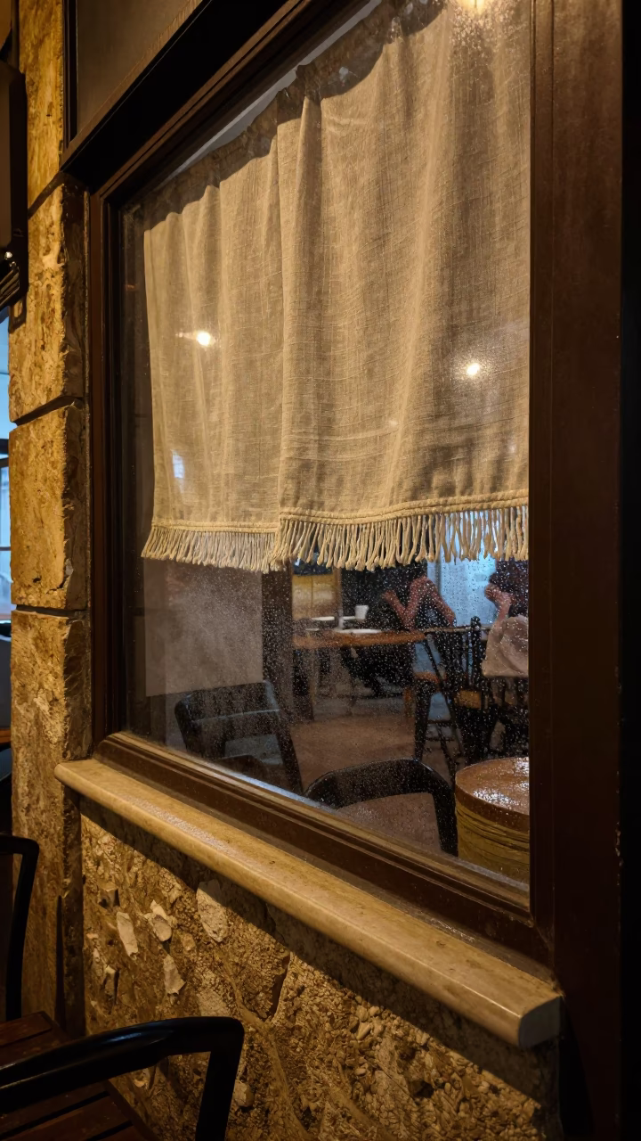 Late Night Beirut Street Corner with Condensation and Linen Fringe in in Beirut, Lebanon
