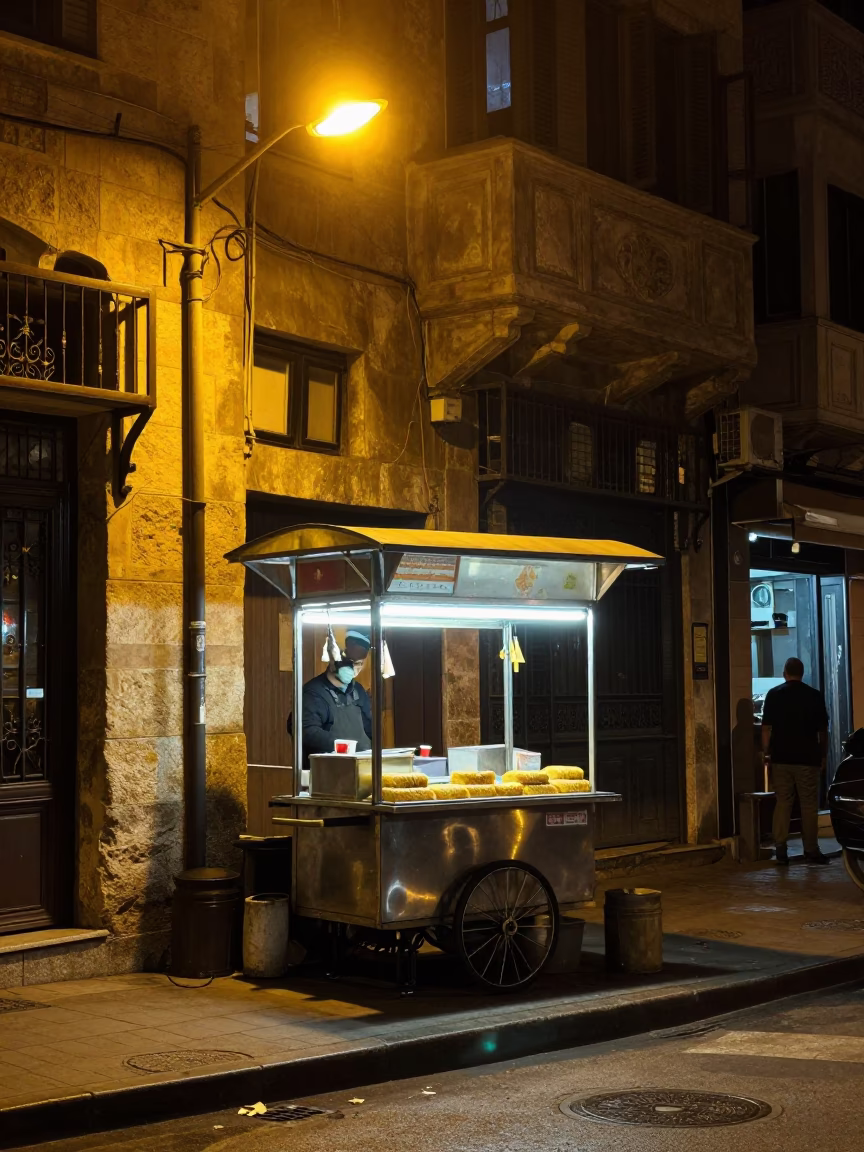 Late Night Beirut Street Corner with Kunafa and Crowbar in in Beirut, Lebanon
