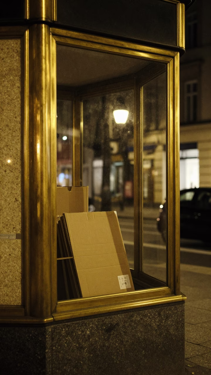 Late Night Berlin Street Scene with Polished Brass Frame and Table Fans in in Berlin, Germany