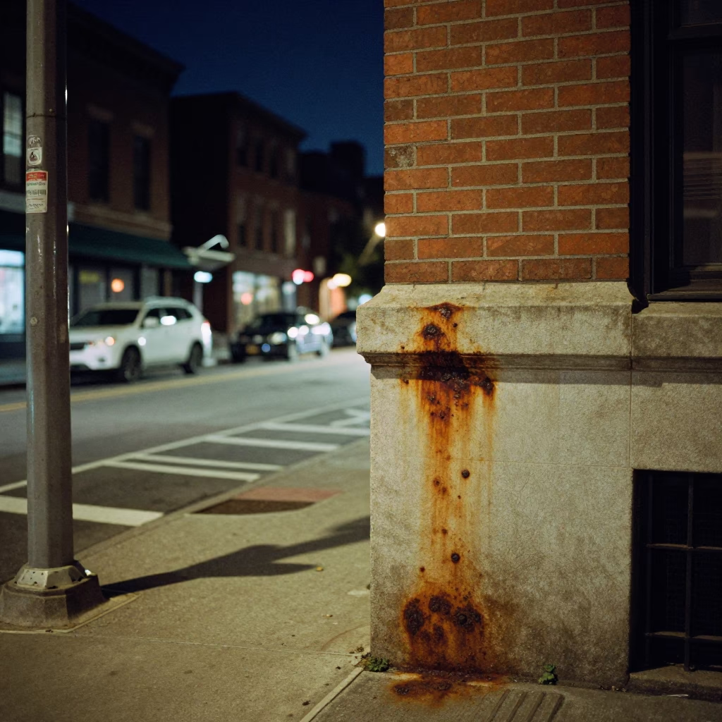 Late Night Boston Street Scene with Rusty Grout and Vintage 1960s Atmosphere in in Boston, Massachusetts, United States