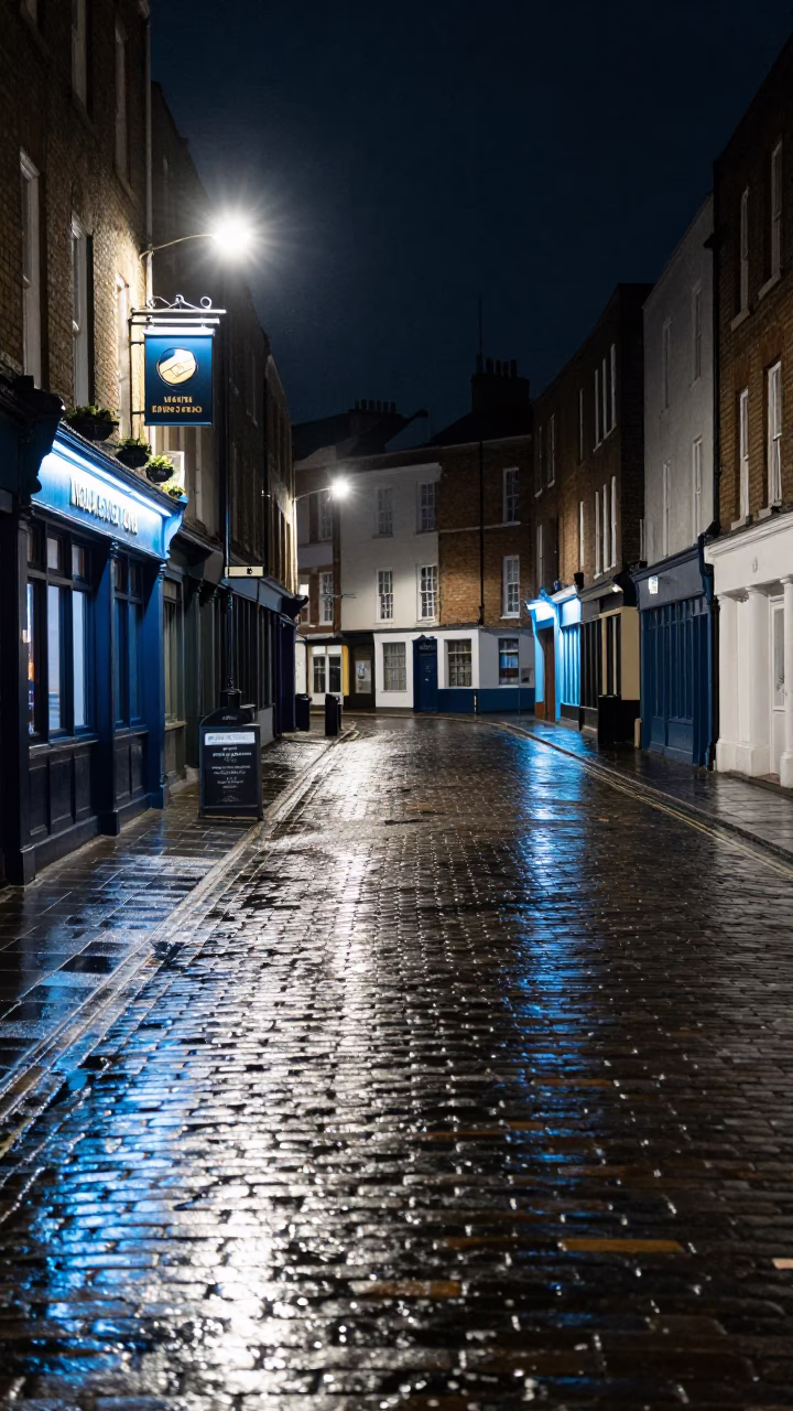 Late Night Bristol Street Scene With Neon Reflections And Wet Pavement in in Bristol, United Kingdom