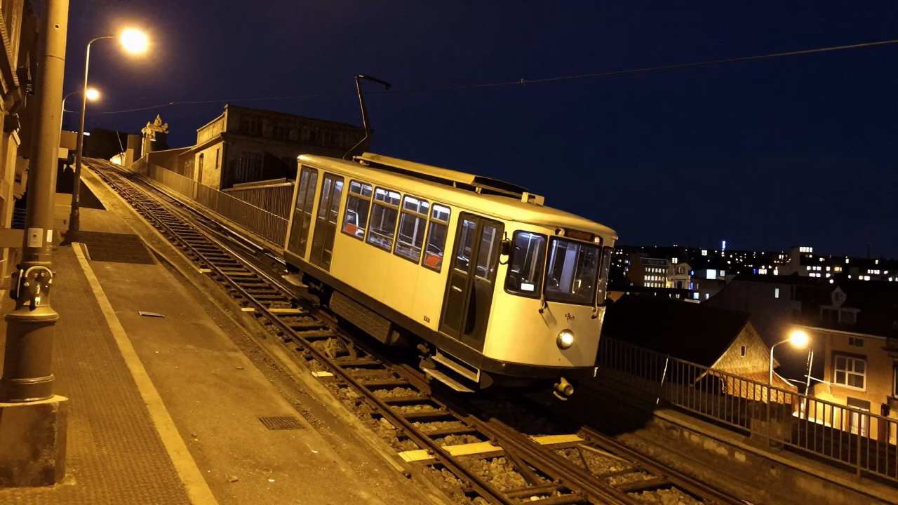 Late Night Brussels Funicular Climb With Vintage Shaving Brush Detail in in Brussels, Belgium