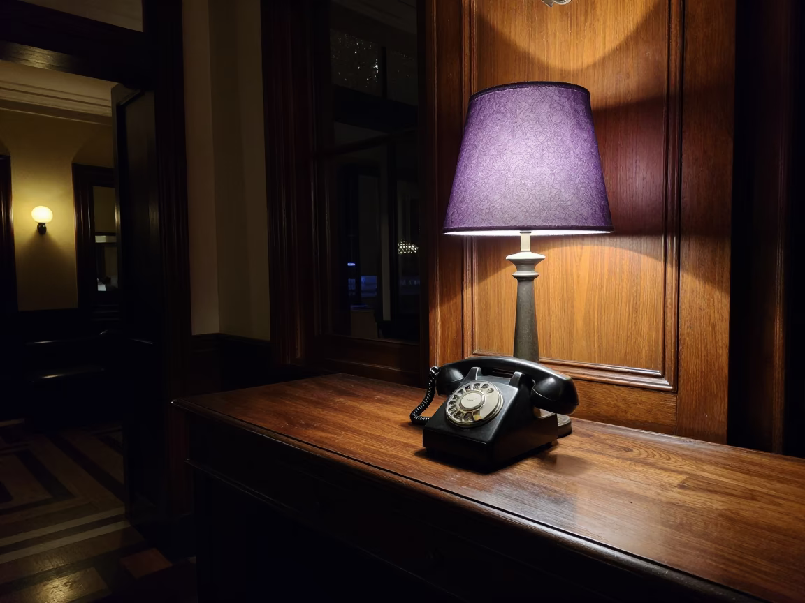 Late Night Buenos Aires Hotel Lobby with Vintage Bakelite Telephone and Lavender Lampshade in in Buenos Aires, Argentina