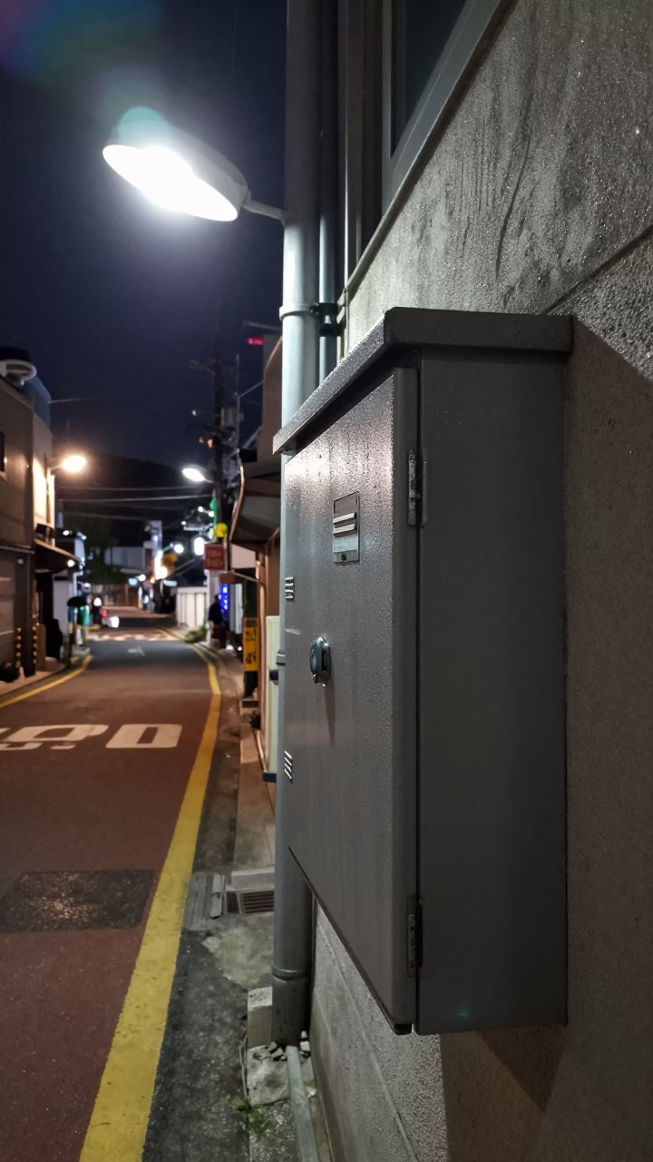 Late Night Busan Street Scene with Condensation on Metal Latch and Urban Atmosphere in in Busan, South Korea