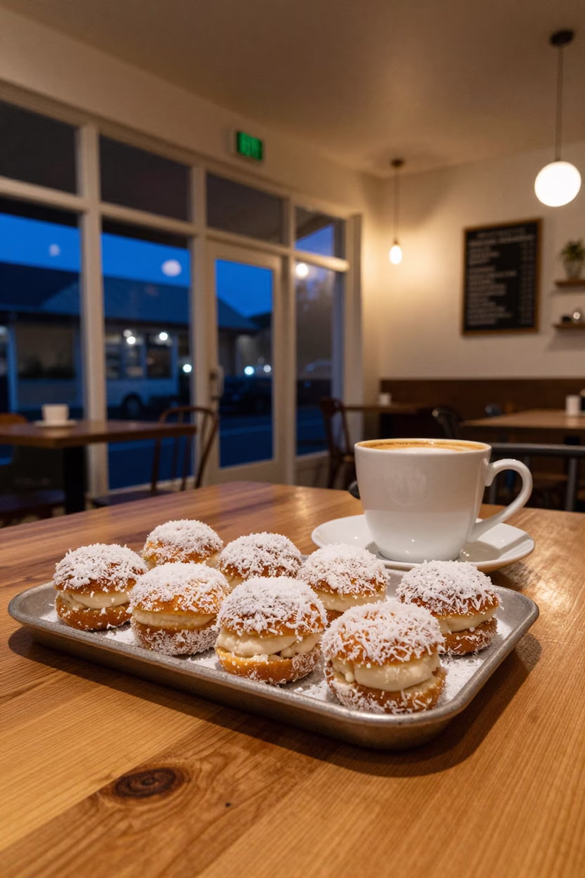 Late Night Cafe Interior in Christchurch New Zealand with Lamingtons and Coffee in in Christchurch, New Zealand
