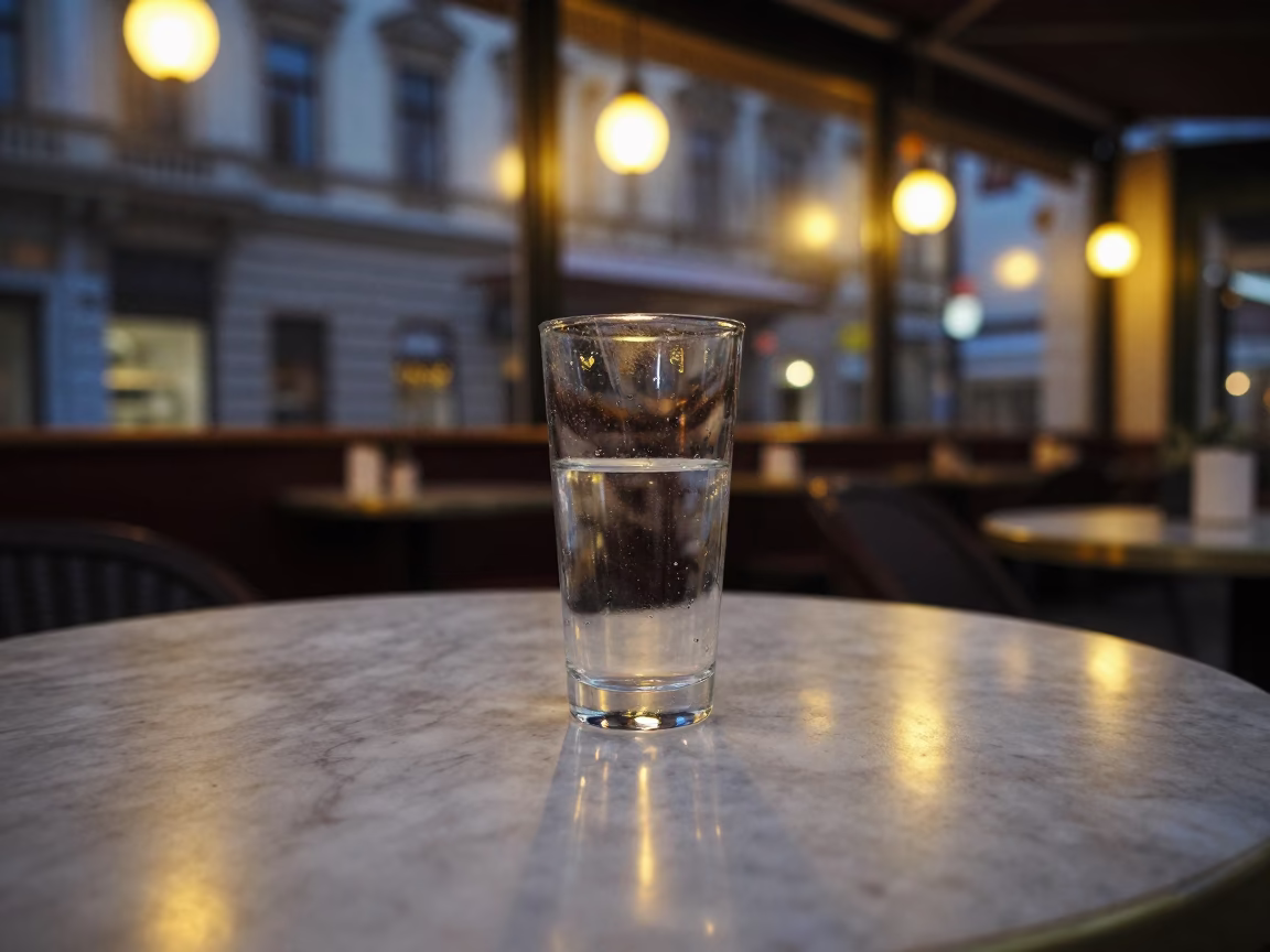 Late Night Café Table with Condensation and Empty Glass in Vienna in in Vienna, Austria